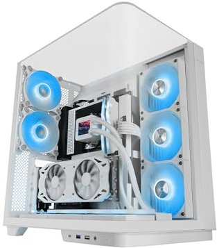 MARS GAMING MC-INFINIO, Boîtier Gaming ATX, Verre Trempé Courbé sans Cadre, 2X Ventilateurs ARGB 120mm, Montage Vertical Cartes Graphiques, Support Refroidissement Liquide Jusqu’à 360mm, USB-C, Blanc