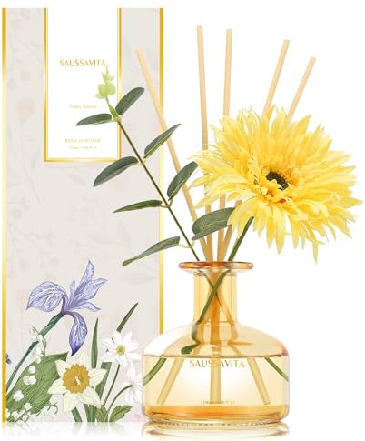Blume Raumduft Reed Diffuser für 120 Tage Morgenapfel Duft,Aroma Diffuser mit 7 Duftstäbchen, Natürlich Langanhaltend Raumdüfte-Set,Glasflasche | Wohnzimmer & Eingangsbereich Dekor