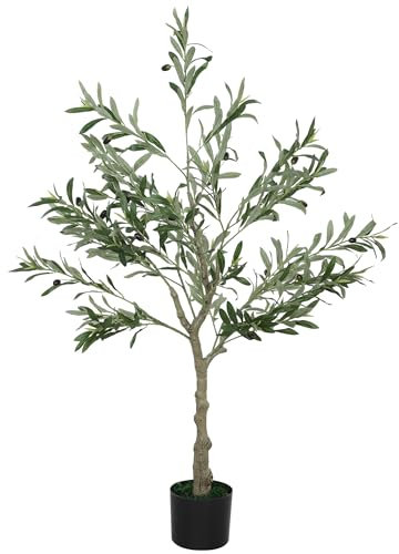 HOMCOM 4ft/ 120cm Decorative Artificial Plant, Silk Olive Tree with 450 Leaves and 20 Olive Fruits in Pot, Fake Plant for Home, Office, Living Room, Indoor Decor