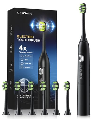 Sonic Electric Toothbrush, 42000 VPM Electric Toothbrush with 6 Brush Heads, 4 Cleaning Modes, 120-Day Battery Life, IPX7 Waterproof Sonic Toothbrushes with 2 Mins Smart Timer for Home, Travel