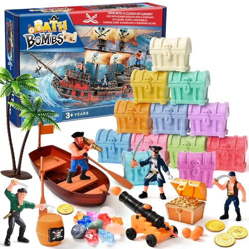 Bombas de Baño Piratas Niños con Sorpresa, 12 Piezas Baño Espumoso Niños con Juguetes para la Bañera Diversión Regalo Cumpleaños Navidad Juguetes para Niñas Niños