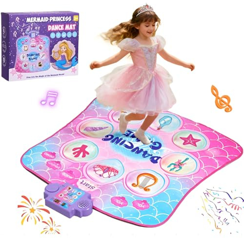 Leapio Dance Mat for Girls with 9 Light-Up Buttons, Mermaid Dance Mat Featuring 8 Games & 3 Speeds, Dance Pad with Built-in Music, Standby Mode, Adjustable Volume, Birthday Gifts for 3-12 Girls