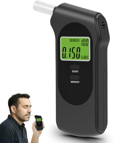 SUPAREE Alkoholtester Digital Atemalkoholtester Alkoholtester mit Halbleiter-Sensor Mit LCD-Bildschirm und 10 Mundstücken Träger für Privat Zuhause Reisen Partys Versammlungen