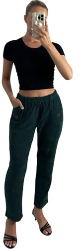 Crazy Fashion Women’s Cherry Berry Full Length Trousers - Plain Casual Elasticated Waist Bottoms Soft Stretch 2 Pockets Winter Straight Leg Fit Pull On Italian Summer Pants Plus Size UK 10-24