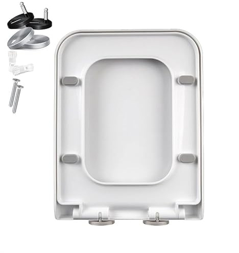 Sedile WC Rettangolare, 36 * 47cm Copriwater Universali quadrata, Tavoletta WC Chiusura Ammortizzata, Rapido Montaggio, Plastica Antibatterico Facile da Pulire, Bianco