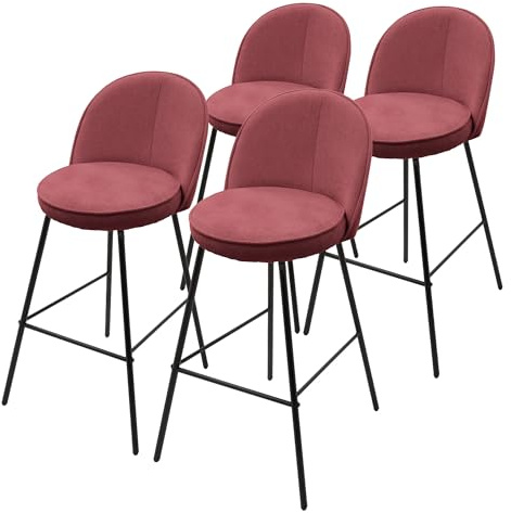ML-Design Barhocker 4er Set Rot mit Stoffbezug, 75 cm hoch, Gepolsterte Barstühle mit Stahlgestell, Küchenstühle mit Rückenlehne und Fußstütze, Tresenhocker Bistrohocker Thekenhocker Küchenhocker