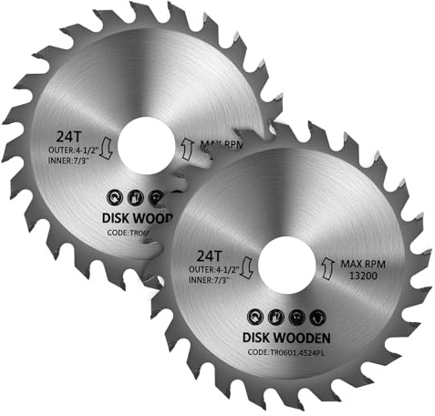 bssmmai 2 PCS 115mm Wood Cutting Blade, 24 Teeth (24T) Carbide Tipped Saws, 7/8 inch (22.23 mm) Aperture, 115mm Circular Angle Grinder Saw Blade for Woodworking