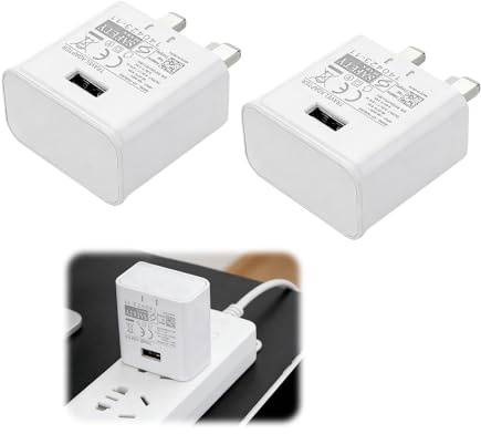 2 Pcs UK 3-Pin 5V 2A 10W Power Adapter, 5V 2A USB Wall Plug Charger for Smartphones, Tablets, E-Readers, USB Fans & Mirror Lights (White)