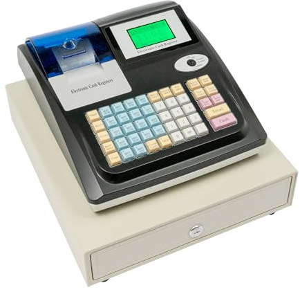Elektronische Registrierkasse, Kassensystem Einzelhandel mit Doppeldisplay, LED Kundenanzeige & Kassenschublade, für Einzelhandel Restaurant Supermarkt Geschäft, 35W