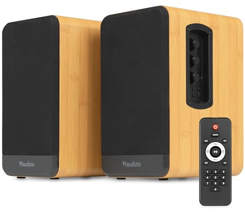 Audizio BS10 Aktivlautsprecher Boxen Paar - 80 Watt Bluetooth HiFi Lautsprecher Set mit HDMI ARC, Optical & RCA - Regal Lautsprecher, Studio Boxen für PC, TV & HiFi - Bambus