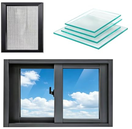 Finestre Scorrevoli Orizzontali 60x48Cm, Finestre A Vasistas Con Temperato | Rete in fibra di vetro, impermeabile, resistente, telaio in alluminio, for capanni, bagni e pareti(68x35cm/27x14in)
