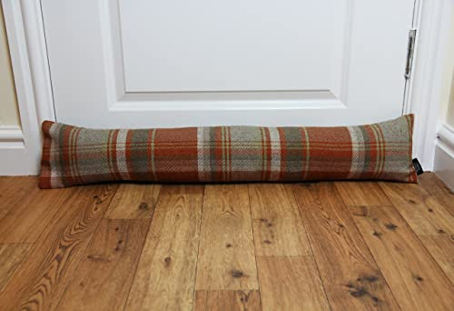 McAlister Textiles Heritage | Zugluftstopper mit Füllung im Tartan-Muster kariert 18cm x 90cm in Terracotta Orange | wachbarer Deko Windstopper Kissen für Fenster, Türen im Schottenkaro, Tweed