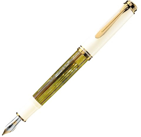 Pelikan Füllhalter Souverän 400, Schildpatt-Weiß, Feder EF (extra-fein), hochwertiger Kolbenfüller im Geschenk-Etui, 934158