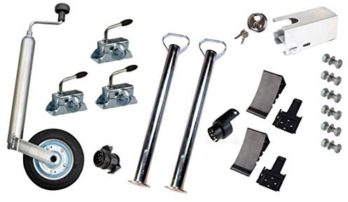 WAMO PKW-Anhänger Zubehörset: Stützrad, Stützen, Klemmhalter, Keile inkl. Halter, Kastensicherung, Schloss und Adapter inkl. Befestigungsmaterial