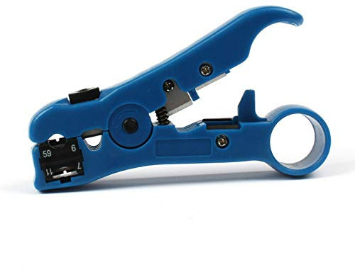 BE-TOOL - Herramienta pelacables universal para TV plana o redonda, UTP, Cat5, Cat6, herramienta de pelado coaxial (azul)