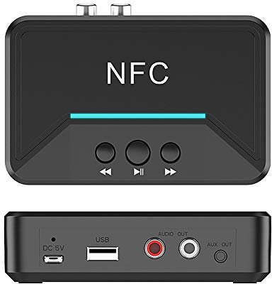Yunobi NFC - Receptor Bluetooth 5.0 HIFI estéreo de música adaptador inalámbrico AUX de 3.5 mm Jack Suppot USB Play para altavoz de coche y auriculares