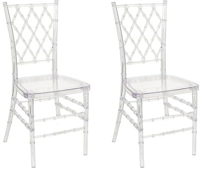 Esszimmerstuhl 2er Set Kunststoff transparent Bambus-Optik Karo-Rückenlehne Retro Design Stuhl Clarion