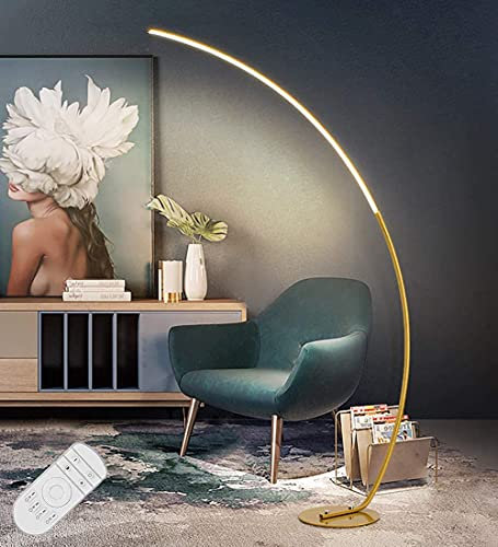 Aanyhoh Bogenlampe Wohnzimmer, Dimmbar LED Stehlampe Gold, Modern Stehleuchte mit Fernbedienung, 25 W Halbrunde Arc Design Bogenleuchte, Leselampe für Schlafzimmer, Studio, Büro, Sofa, H:170cm