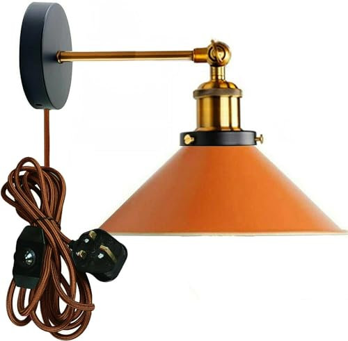 LEDSone Wandlampe 1 flammige E27 Vintage Wandleuchte im Industrial Design Retro Lampe aus Metall Orange Lampenschirm innen Loft-Wandlampen [Energieklasse A+]