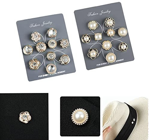 Bouton de Broche de SéCurité, 20 Pcs Bouton de Broche Femme, Boutons de Broche de Chemise, Petite Broche Femme Vetement pour ÉCharpe Col de Chemise Chapeau Cardigan(Strass et Perles)