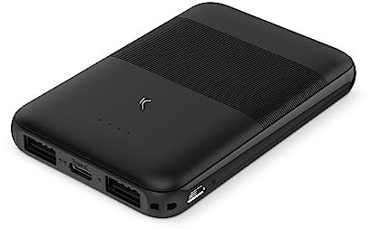 Ksix External Power Bank Battery, 5,000mAh, 10W + USB A Cable - USB C, Black
