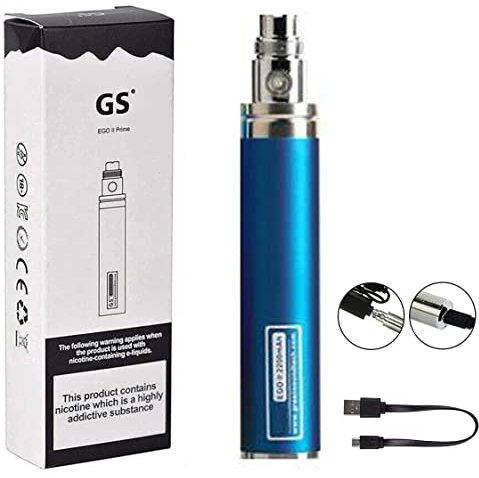 GS EGO II Prime battery 2200mAh E-Cigarette Vape Battery with Micro USB Charger 510 E-Shisha No Nicotine - Blue