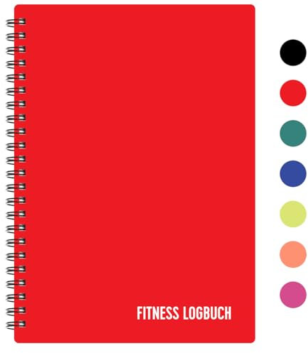 Fitness Logbuch Plastik-Cover Rot - undatiertes Workout-Tagebuch – A5-Format, dickes Papier, starke Bindung – stilvolles und minimalistisches Trainingstagebuch