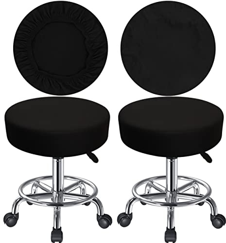 HuaLiSiJi Hockerbezug Rund Sitzhocker Rund 30-40cm, Reiche Farben Dehnbar Knitterfrei Waschbar Staubdicht Weich und Langlebig, Auch für Quadratischen Hocker Geeignet (2, Z-Schwarz)