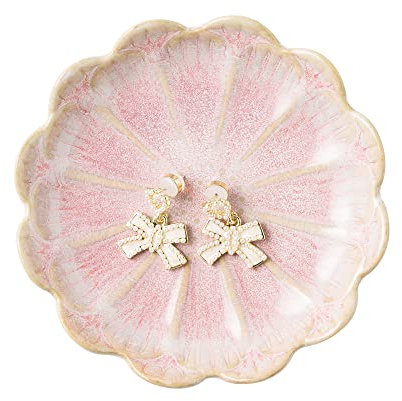 BEUNAIZER Plateau à bijoux en céramique pour bagues, porte-clés, assiette décorative, cadeau pour amis, sœurs, filles, mères (rose)