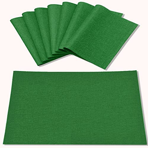 Rinpon Lot de 8 napperons en Tissu de Type Lin - Lavables en Machine - Résistants à la Chaleur - Infroissables - en Polyester épais - pour Table de Salle à Manger (Vert forêt)