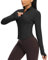 QUEENIEKE Women's Cropped Running Jackets - Zip Up Lightweight Athletic Yoga Gym Tops BBL Jacket with Thumb Holes (Black, Large)