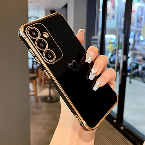 ZTOFERA Handyhülle Kompatibel mit Samsung Galaxy A54 5G Hülle für Mädchen Frauen, Flexibel Weiche Silikon Schutzhülle mit Liebe Herz Muster Goldener Rand Stoßfest Bumper Cover, Schwarz