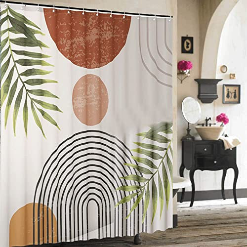 Inshere Retro-Boho-Duschvorhang für Badezimmer mit 12 Haken, moderner Duschvorhang aus der Mitte des Jahrhunderts, abstrakter Duschvorhang mit Bogen, Sonne, 183x183 cm, wasserdichter Stoff