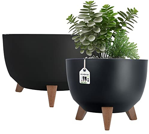 KADAX Elevated Plant Pot, Set of 2, Large Plastic Planter with Legs for Indoor and Outdoor Use, Durable Round Planter (29 cm and 39,5 cm, Black)