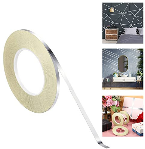 Minsezhi Ruban de film Mylar métallisé,Carrelage Autocollante Ruban Adhésif Décoratif,ruban miroir métallisé pour la décoration des murs,des chambres,des voitures,des bateaux(Argent0.5cmx50m)