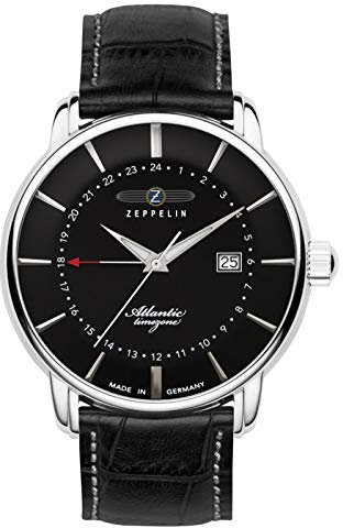 Zeppelin Herrenuhr mit Lederband Serie Atlantic Quarz GMT Datum 8442-2