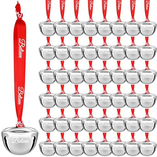 Weihnachtsglocken, Weihnachtsschlittenglocken mit Band, 3,8 cm, Glöckchen, Weihnachtsbaumglocken, Großpackung, Polar Express, Mini-Glocken für Weihnachtsdekoration (Silberfarbe, 72)