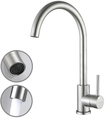 MCADYS Wasserhahn Küche Edelstahl, 360° schwenkbar Hochdruck Küchenarmatur, Einhebelmischer Armatur Mischbatterie für Küche(Gebürstet)