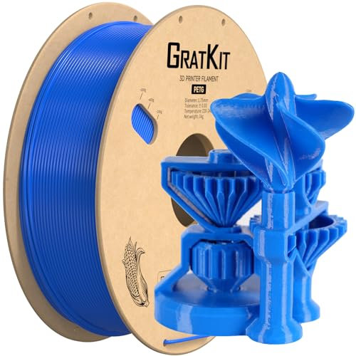GratKit PETG 3D-Drucker Filament 1,75mm 1kg Spule, 3D-Druck Filament±0,03mm Präzision, Leicht zu drucken, Gleichmäßige Wicklung, Blau