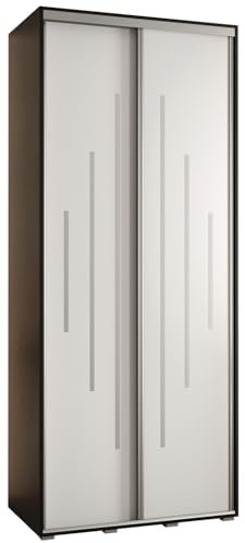 MEBLE KRYSPOL Davos 12 110 Schrank mit Zwei Schiebetüren für Schlafzimmer - Moderner Aufbewahrungsschrank mit Kleiderstange und Regalen - 235,2x110x60 cm - Schwarz Weiß Silber