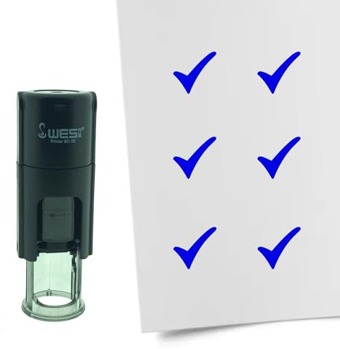 CombiCraft Selbstfärbender Stempel Häkchen in Blau, 10mm rund - Ideal für Bulletjournals und Treuekarten