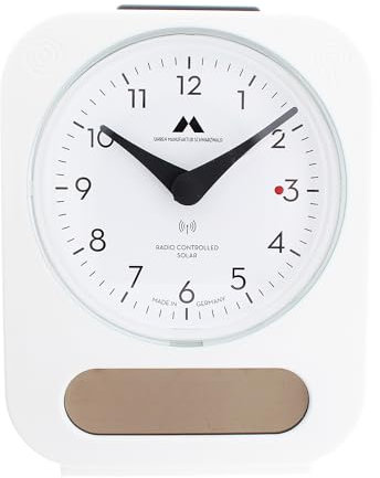Uhren Manufaktur Schwarzwald Funk-Solar-Wecker, längere Laufzeit, leises Uhrwerk, einfache Bedienung, made in Germany, Farbe:Weiß