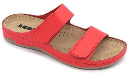 LEON 954 Lederschuhe Sandalen Sandalette Clog Pantolette Komfortschuhe Hausschuhe, Damen, Rot, EU 39