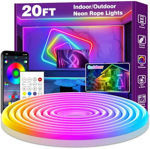 AILBTON 6m Led Neon Rope Lights,Flexible Led Rope Lights,Control with App/Remote,Multiple Modes,IP65 Outdoor RGB Neon Waterproof,Music Sync Gaming Strip Lighting for Bedroom Indoor