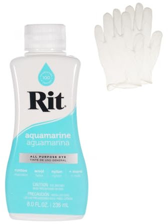 Rit Dye – Flüssige Stofffarbe zum Basteln, Kleidung und Dekor – 226.8 g Flasche – Aquamarin (Handschuhe enthalten)