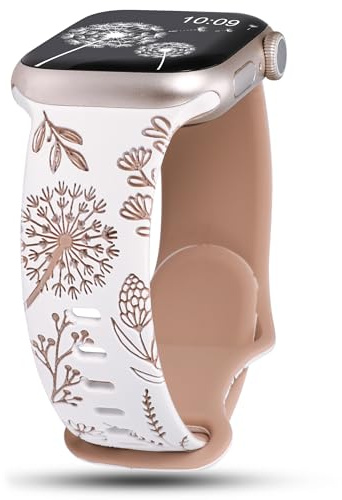 Wearlizer Floral Engraved Strap Compatible with Apple Watch Band 41/40/38/42mm Women, Two-Tone Flower Soft Silicone Cute Sport Strap for iWatch Series 11 10 9 8 7 6 5 4 3 2 1 SE White/Nude