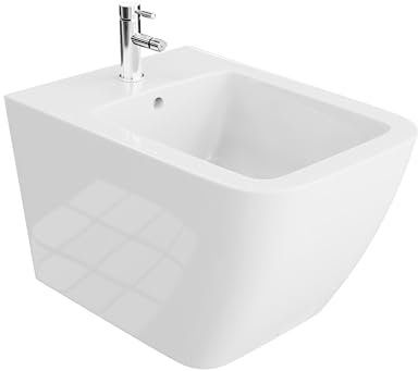 LAVITA Bidet mural universel, WC avec trou pour robinetterie et protection anti-débordement en céramique, 35,5 x 51 x 32,5 cm, lavabo de siège à monter au mur, Onil, montage mural
