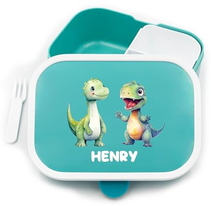 Geschenkfreude Personalisierte Campus Bento Box Brotdose für Mepal Dinosaurier Kinder - Lunchbox Kinder mit Trennwand Name, Kindergarten, Schule - Alles für den Schulanfang - Brotdose mit Namen