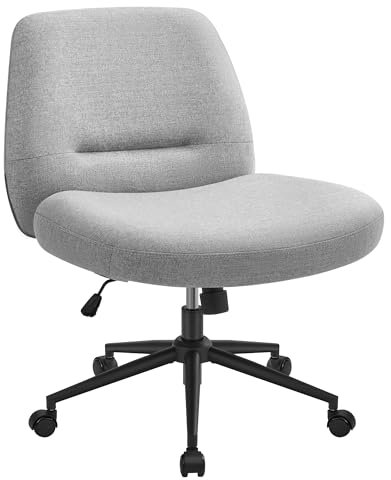 SONGMICS HOME Cross Legged Office Chair, Armless Desk Chair, Criss Cross Chair with Star Base and Wheels, Wide Seat, Adjustable Height, Swivel Chair, Cotton-Linen Fabric, Dove Grey OBG047G02