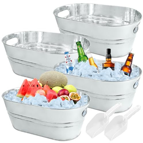 Lot de 4 grands seaux à glace galvanisés en métal pour fêtes, bière, boissons avec cuillères pour champagne, cocktails, refroidissement du vin pour fournitures de bar à mimosa